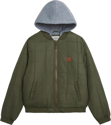 Boys' Midweight Quilted Bomber Jacket With Sweatshirt Hood