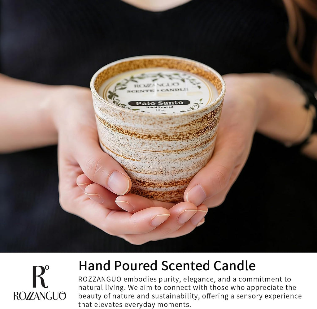 Luxury Textured Ceramic Jar Scented Candle Set 2 x 5.2oz | Non Toxic 100% Natural Coconut & Soy Wax Blend | Hand