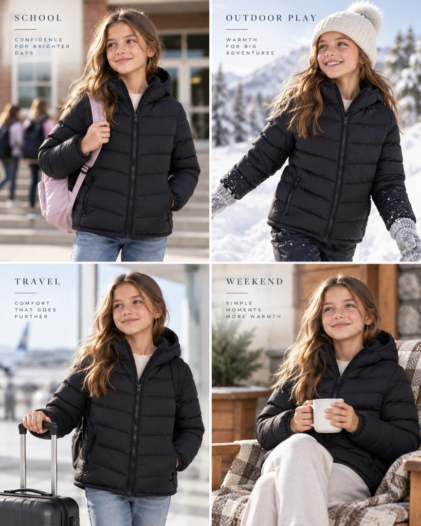 Girls Winter Coat Lightweight Puffer Jacket Zip Pockets