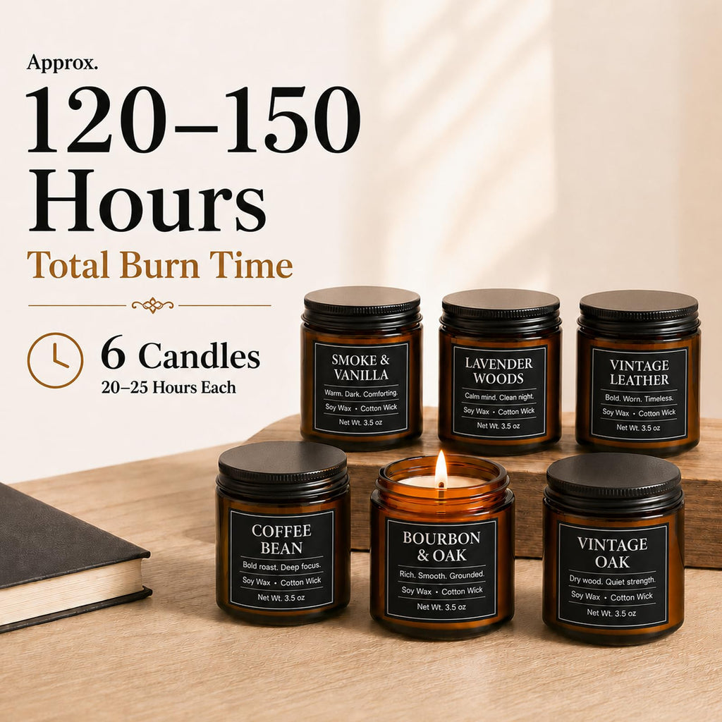 Scented Candles for Men, 6-Pack Soy Wax Gift Set, 6 Masculine Scents