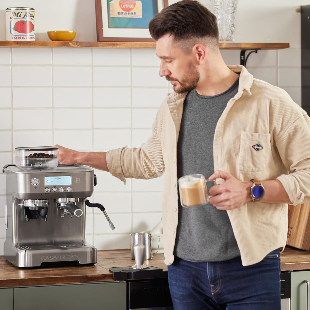 Espresso Machine with Grinder and Milk Frother Steam Wand