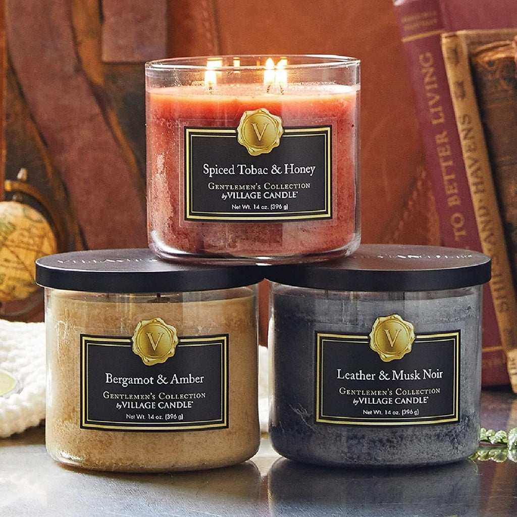 Bergamot & Amber Glass 3-Wick Bowl, Scented Candle, 14 oz., Brown.