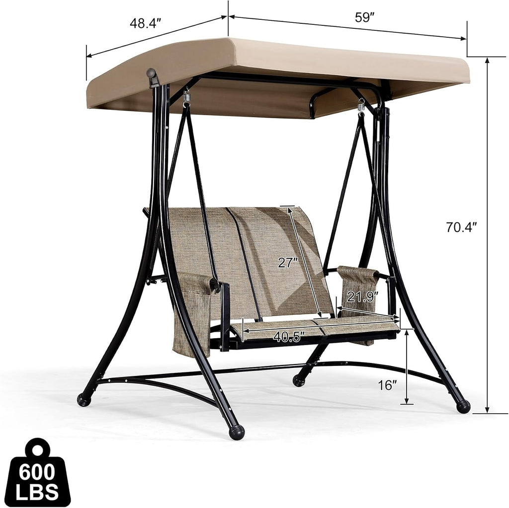 2-Seat Outdoor Patio Porch Swing with Textilene Fabric | Canopy and Stand Design, Easy to Move, Heavy-Duty Aluminum