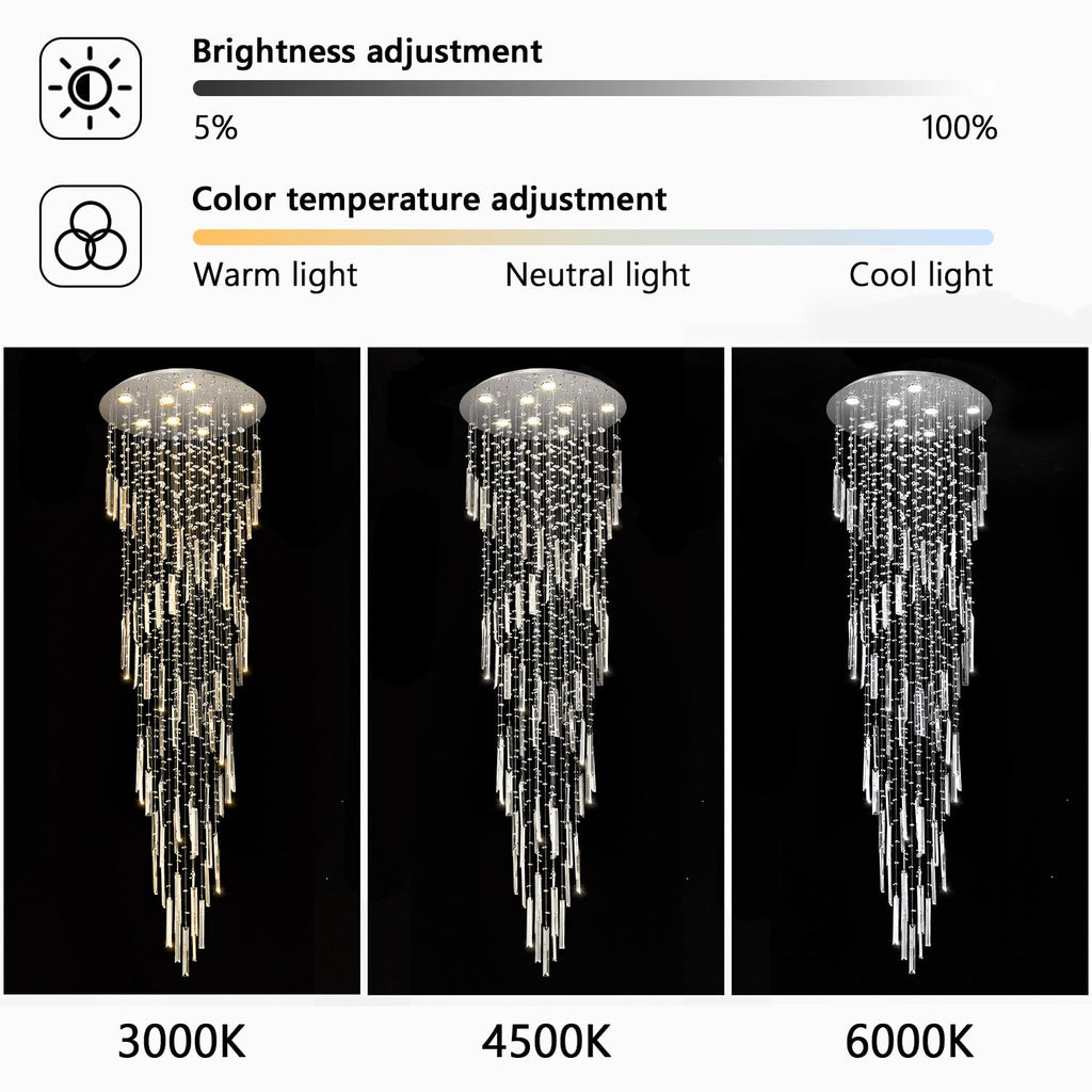 D24'' x H78'' Modern Crystal Chandelier High Ceiling Chandeliers Glam Chandelier Large Raindrop Chandeliers LED