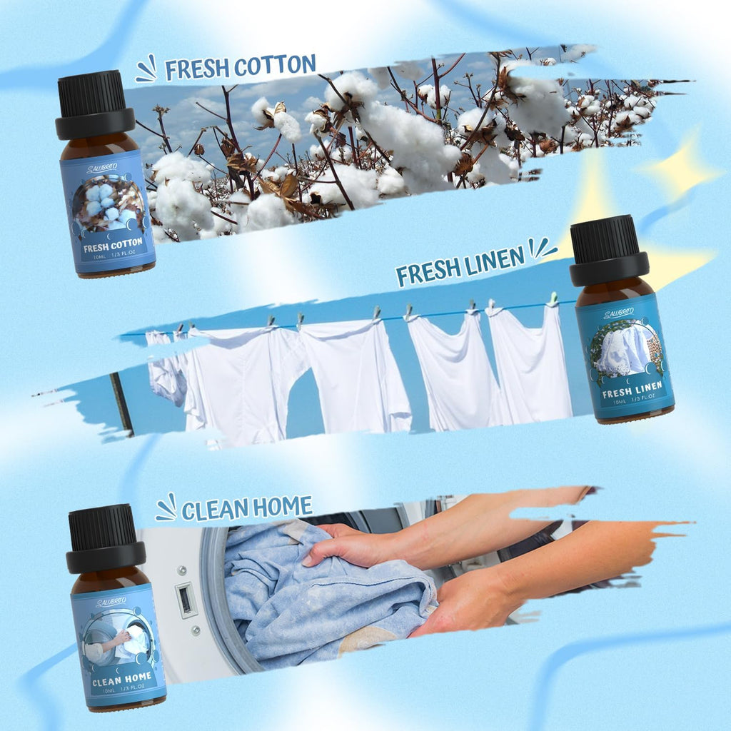 Clean Diffuser Oils Set, Premium Essential Oils Set for Diffuser, Candle, Soap Making, Fresh Cotton, Clean Home - Set of 2