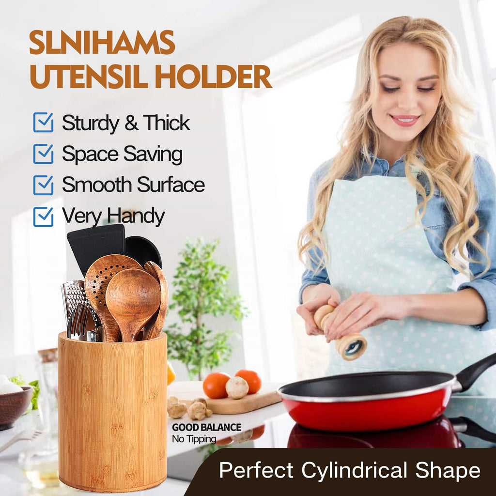 Bamboo Utensil Holder, Large Utensil Holders Counter, Bamboo Spoon and Chopstick Holder Decor, Flatware and Spatula