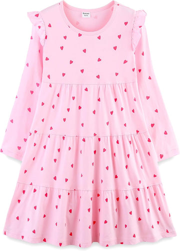 Girl's Dresses Cotton Ruffle Sleeve Tiered Swing A-Line Cute Midi Casual Sundress