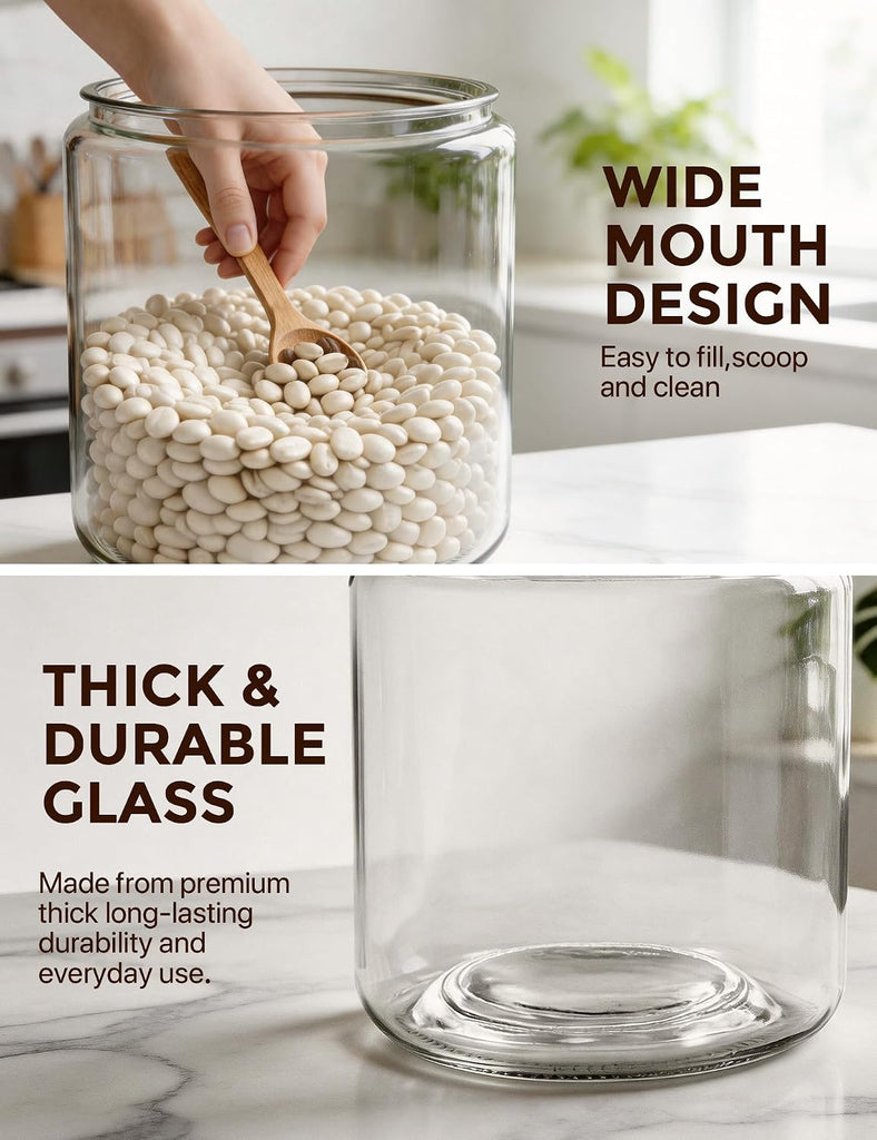 1-Gallon Cookie Jar with Wide Mouth, Glass Lid, and Silicone Seal