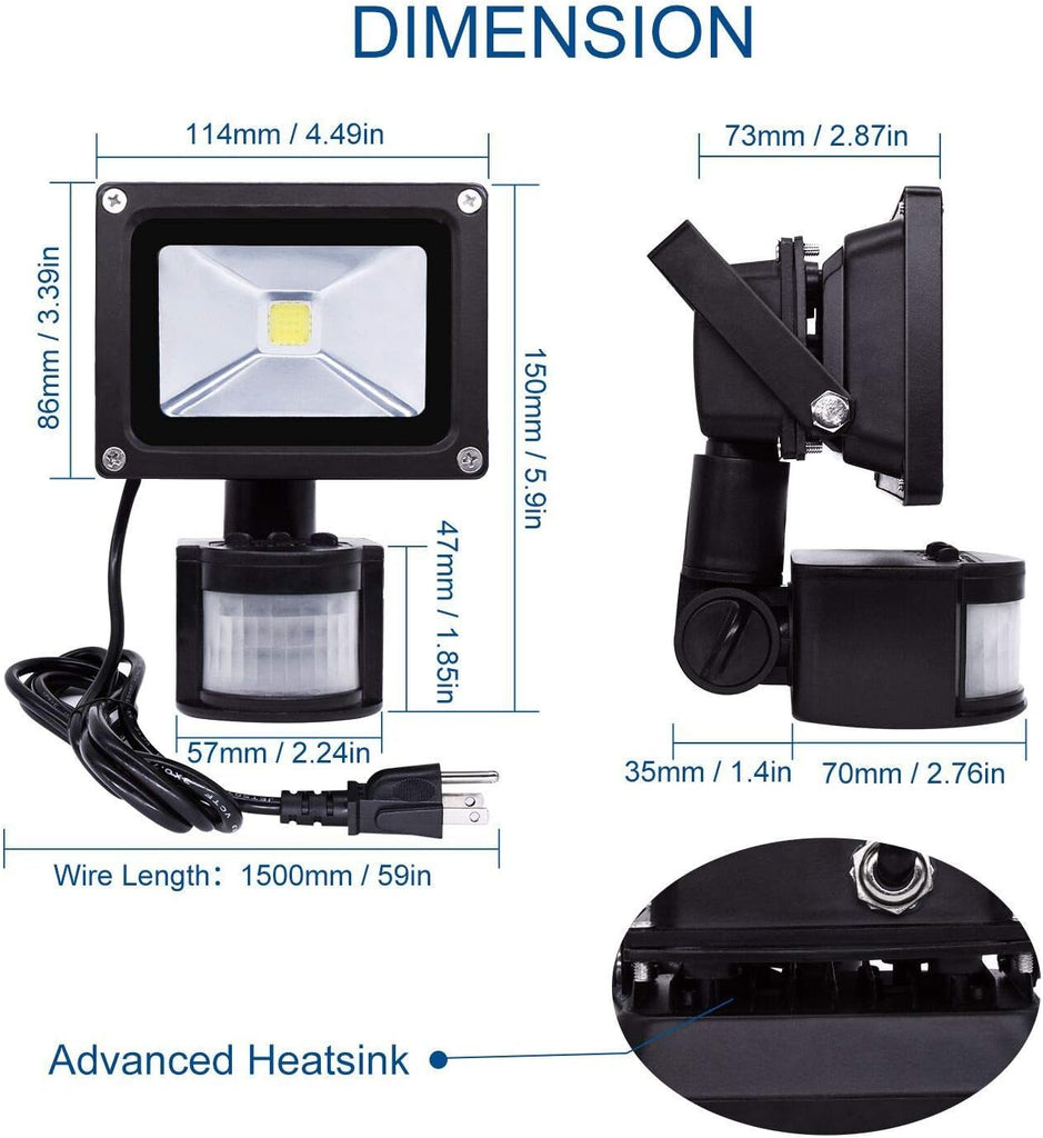 Z Motion Sensor Flood Lights Outdoor,10W Induction LED Lamp, IP65 Waterproof Spotlight,6500K LED Sensor