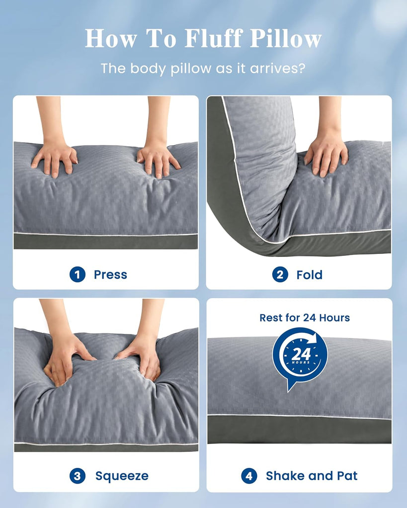 Cooling Body Pillow for Adults- Pillow Insert with Shredded Blue Memory Foam, Soft Support for Side Sleepper
