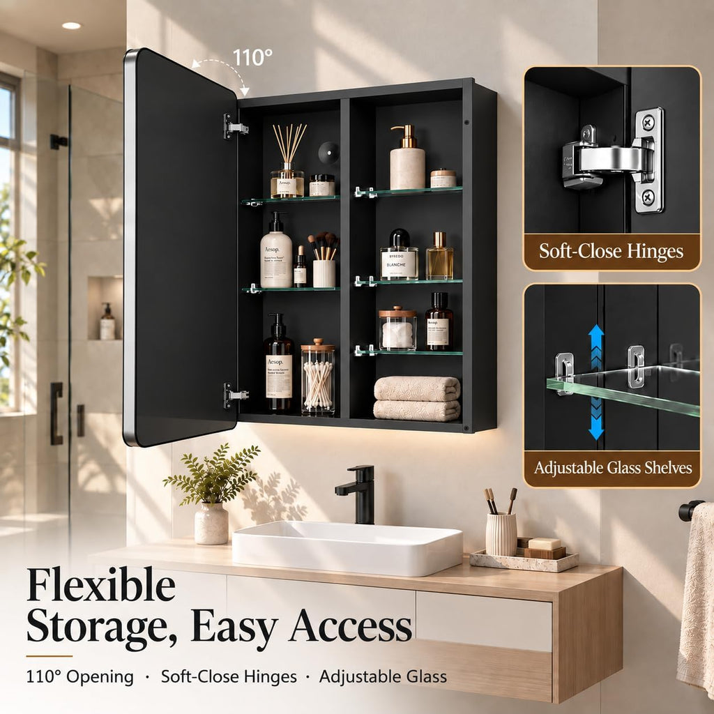16x24 Medicine Cabinet with Mirror, Recessed/Surface Mount