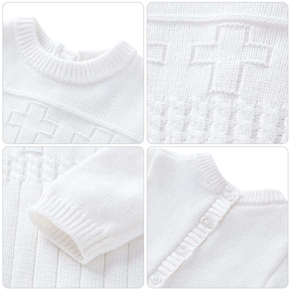 Baby Boy Baptism Outfit Baby Knit Sweater Romper Bonnet