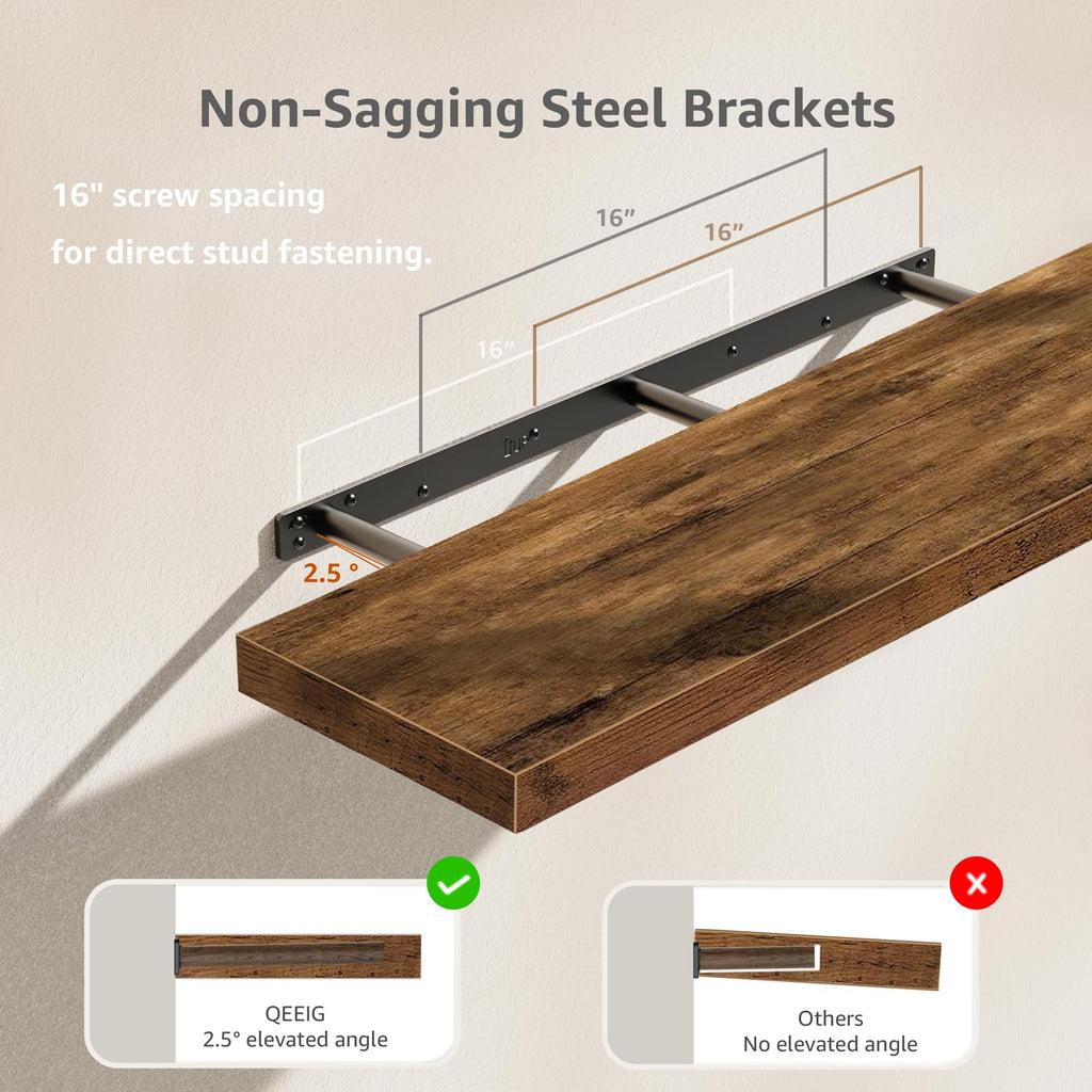Long Floating Shelves for Wall (Brown, Set of 2, 39.4")