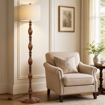 Vintage Wood Floor Lamp with Remote and Dimmable