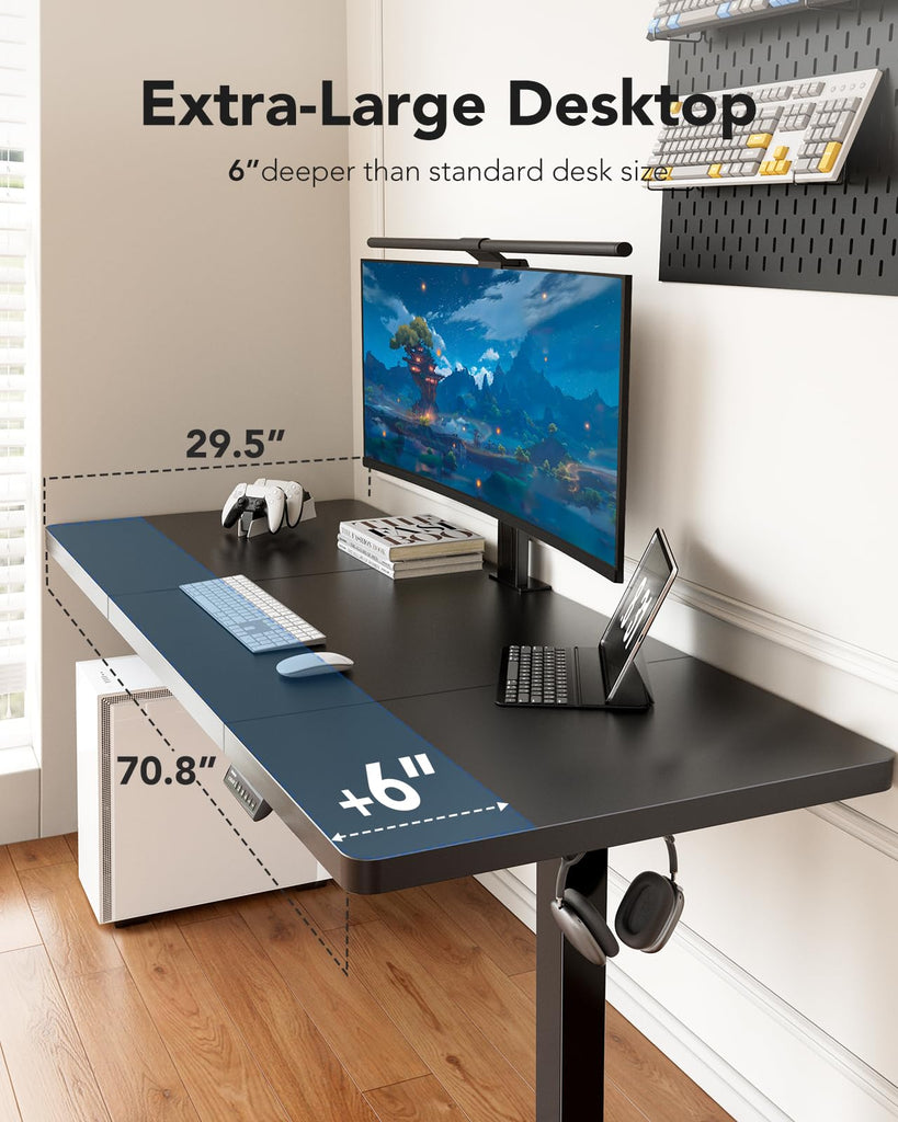 71 x 30 Inch Large Electric Standing Desk, Brushless Motor, Black