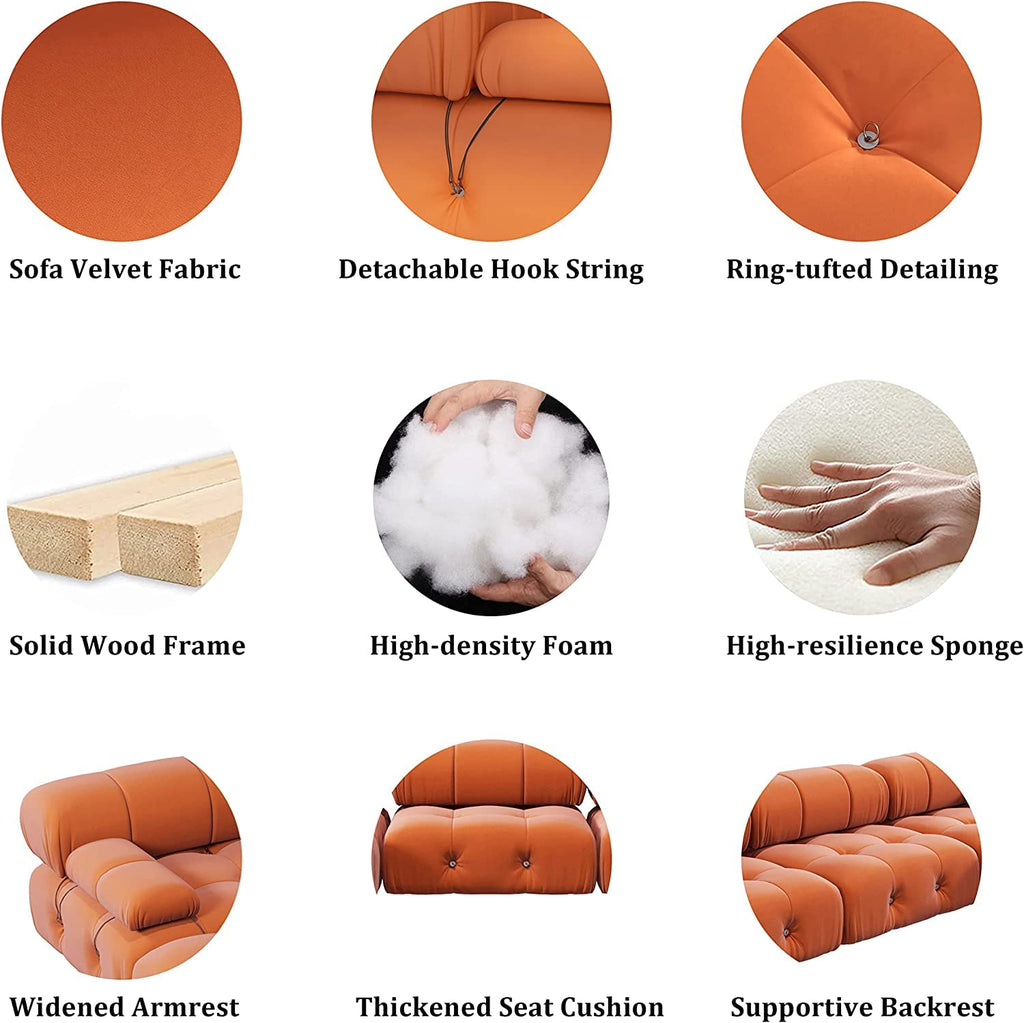 U-Shaped Modular Sectional Couch, 138" Minimalist Velvet Sofas, Convertible Couches, Mid-Century Modern Sectional