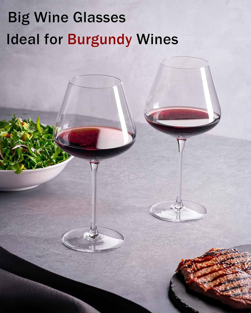 Set of 4-21 Ounce Hand Blown Italian Style Crystal Burgundy Wine Glasses - Lead-Free Premium Glass - Gift-Box for any