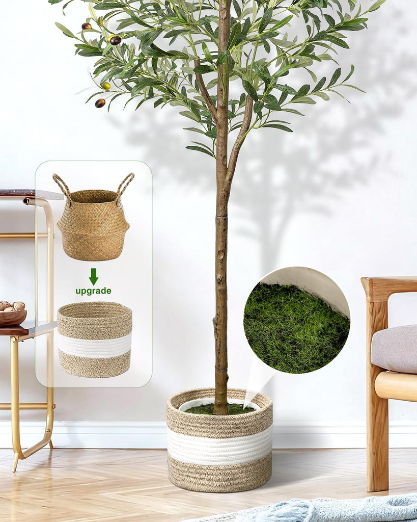6FT Artificial Olive Tree Indoor Tall Faux with Planter&Basket