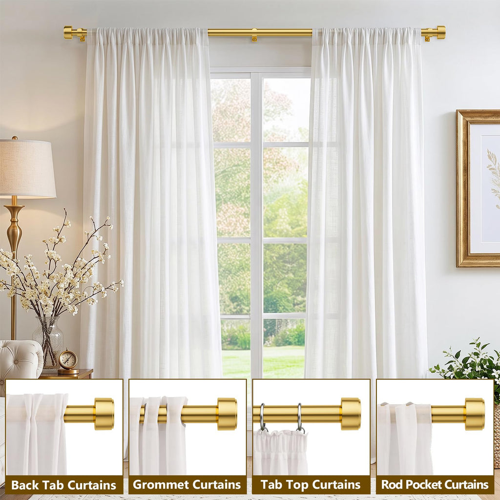 Curtain Rods for Windows 32-144 Inch, 1 Inch Adjustable Gold Curtain Rod Set with Brackets, Easy Install