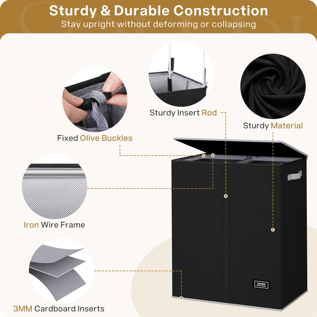 Double Laundry Hamper with Lid and Removable Laundry Bags,Divided Laundry Bin - Large Clothes Hamper 2 Section