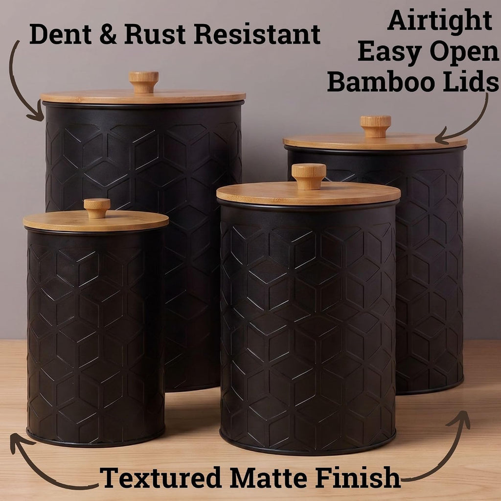 Kitchen Canisters for Countertop, Textured Iron w/Airtight Lids - Set of 4
