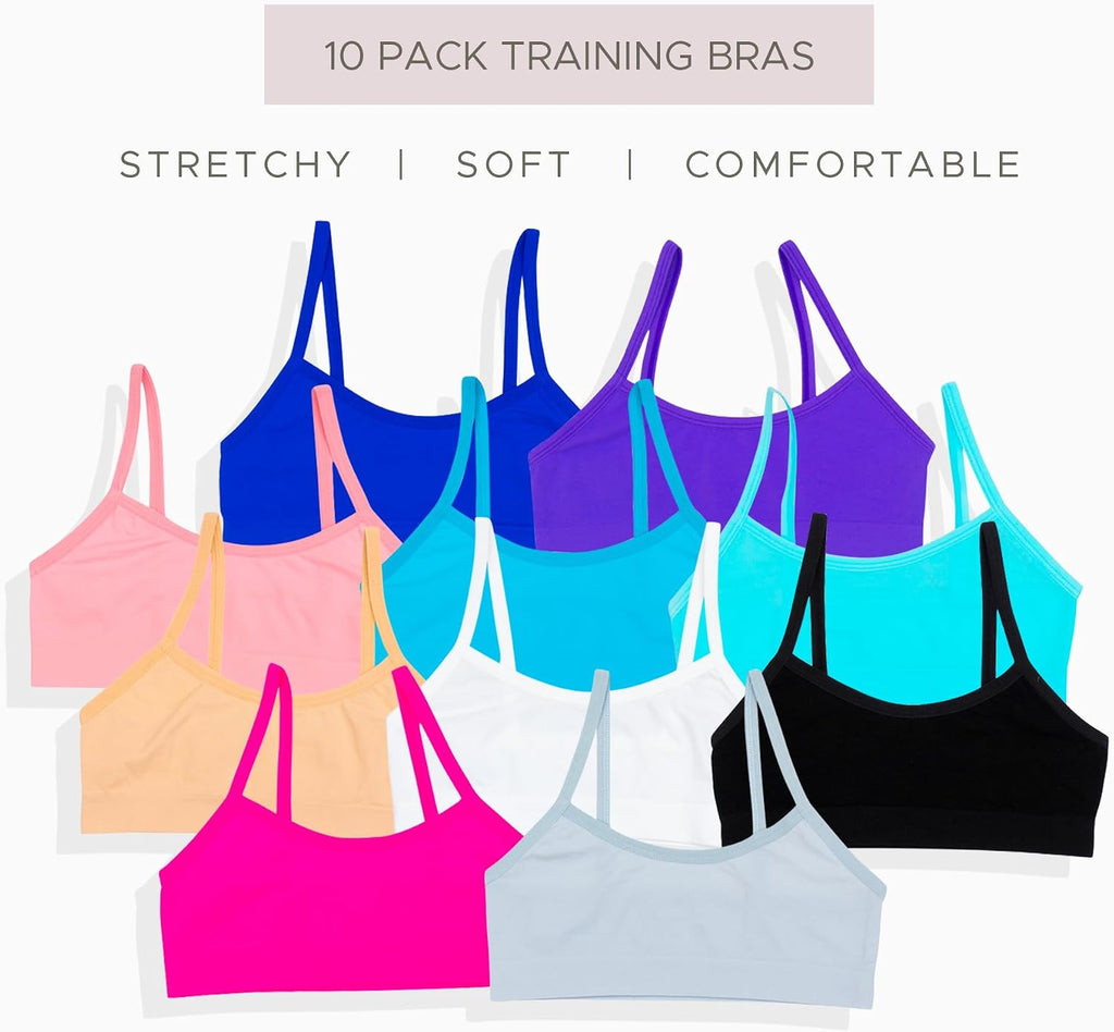 Ives Girls Seamless Training Bra, Cropped Cami Bra for Teens Pack of 10