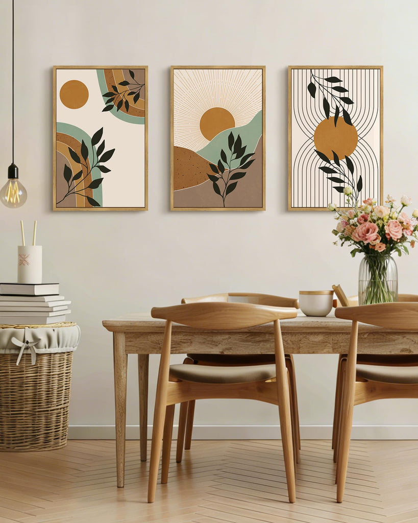 Boho Abstract Wall Art Large 16x24in Botanical Mid Century Modern Framed Wall Printing Neutral Geometric Prints