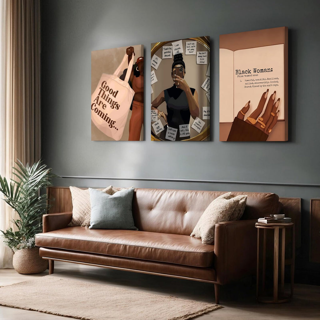 Black Girl Wall Art African American Woman Canvas Wall Decor Black Female Wall Art Fashion Women Poster Feminine Boho