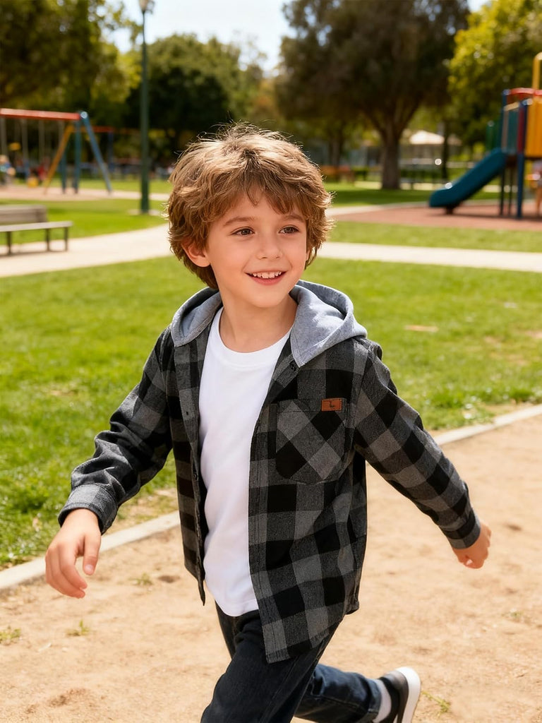 Boys Flannel Shirts Kids Plaid Hoodie