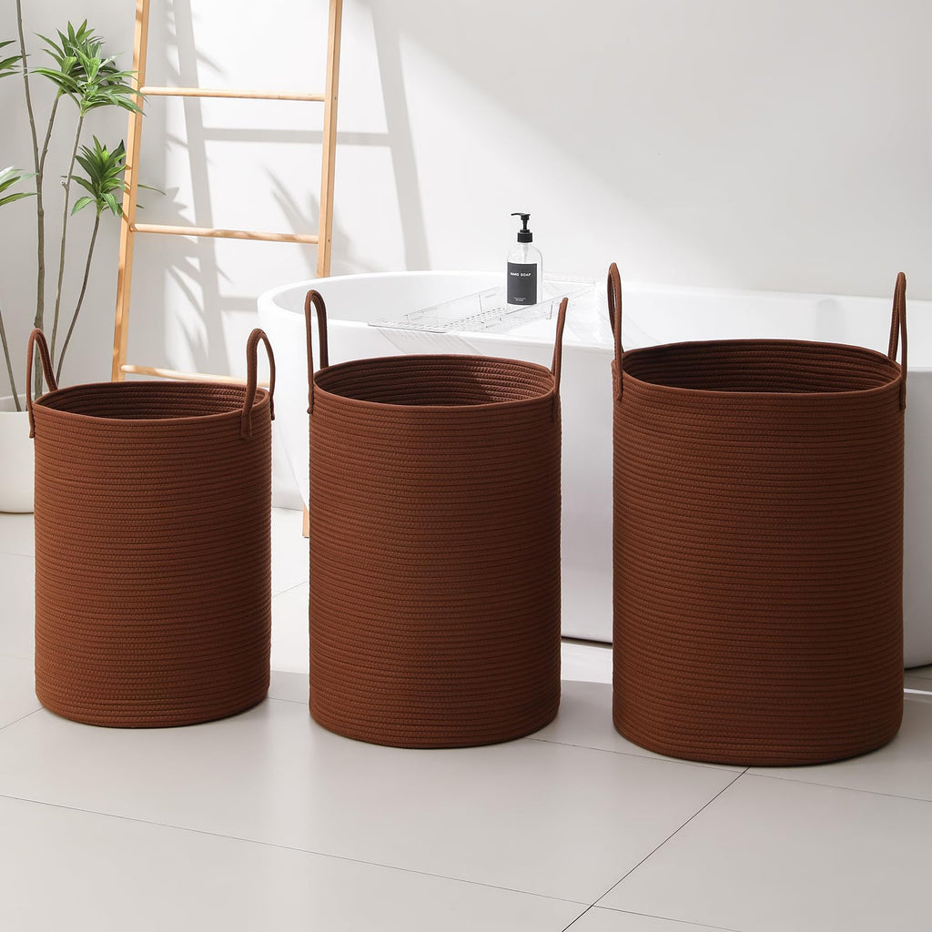Basket Hamper Tall Rope Storage Woven for Blanket toys Dirty Clothes Bathroom Bedroom (Dark Brown, 60L/15.8Gal)