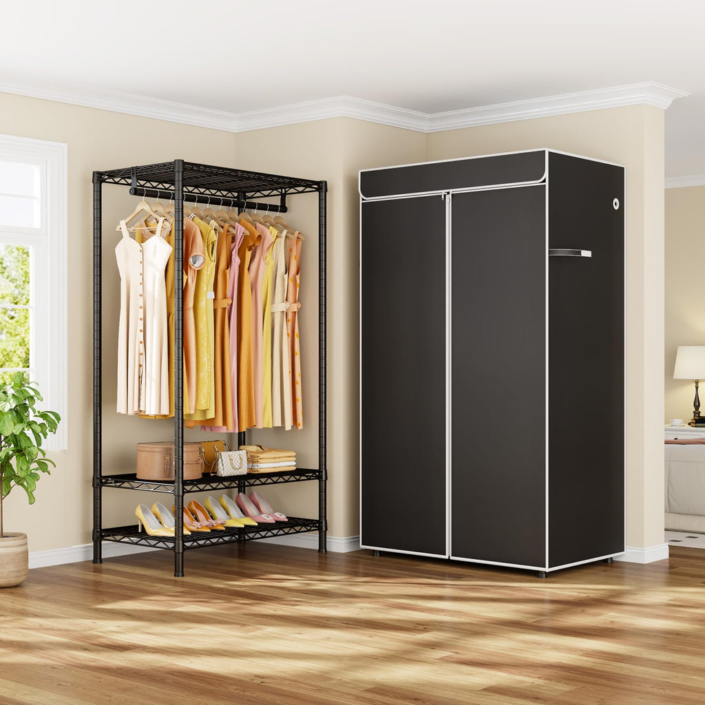 H5C Clothes Rack with Cover, Covered Clothing Rack Heavy Duty