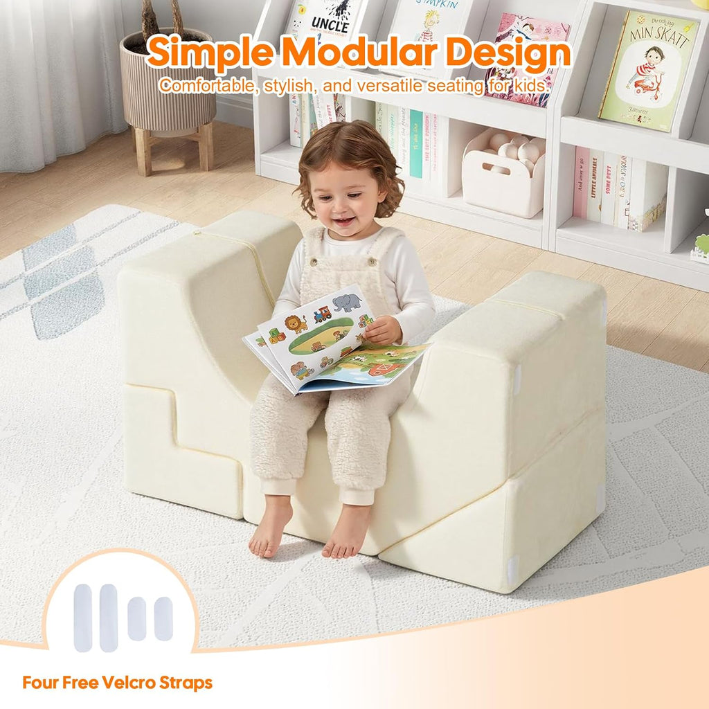 Kids Climbing Sofa with Slide & Stair, Foam Couch, Beige