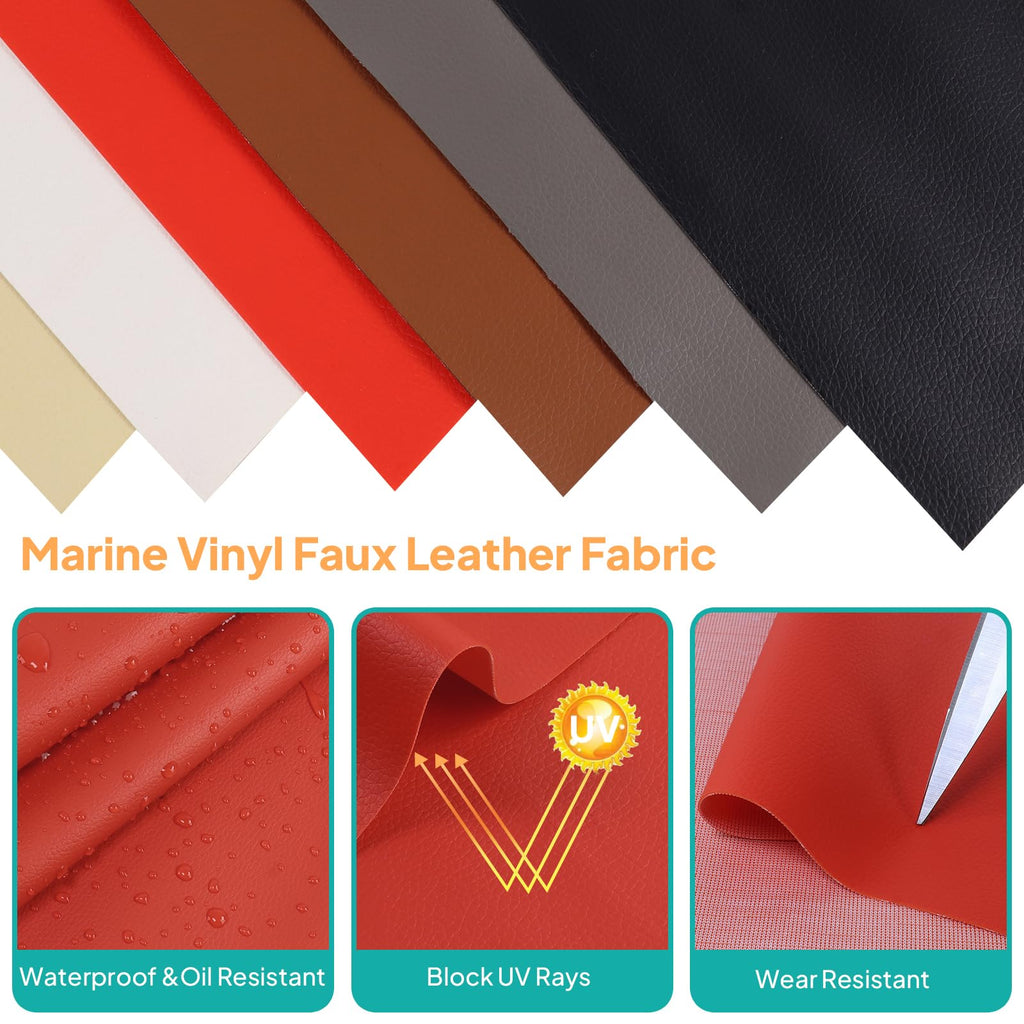 Waterproof Vinyl Marine Fabric, Soft Synthetic Leather Fabric, Upholstery Faux Leather for Sew, Chair, Boat, Auto, Outdoor