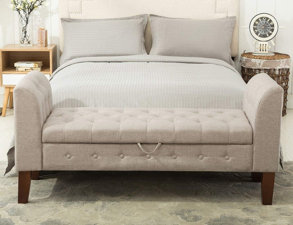 Upholstered Storage Bench with Arms Ottoman Bench Entryway Living Room Khaki