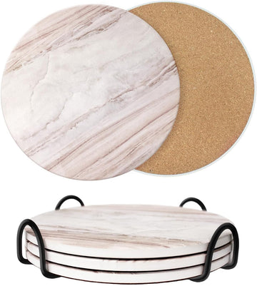 Inch Trivets for Hot Dishes, Pots and Pans, Marble Style Ceramic Trivet with Holder, Absorbent Heat Resistant Hot - Set of 3