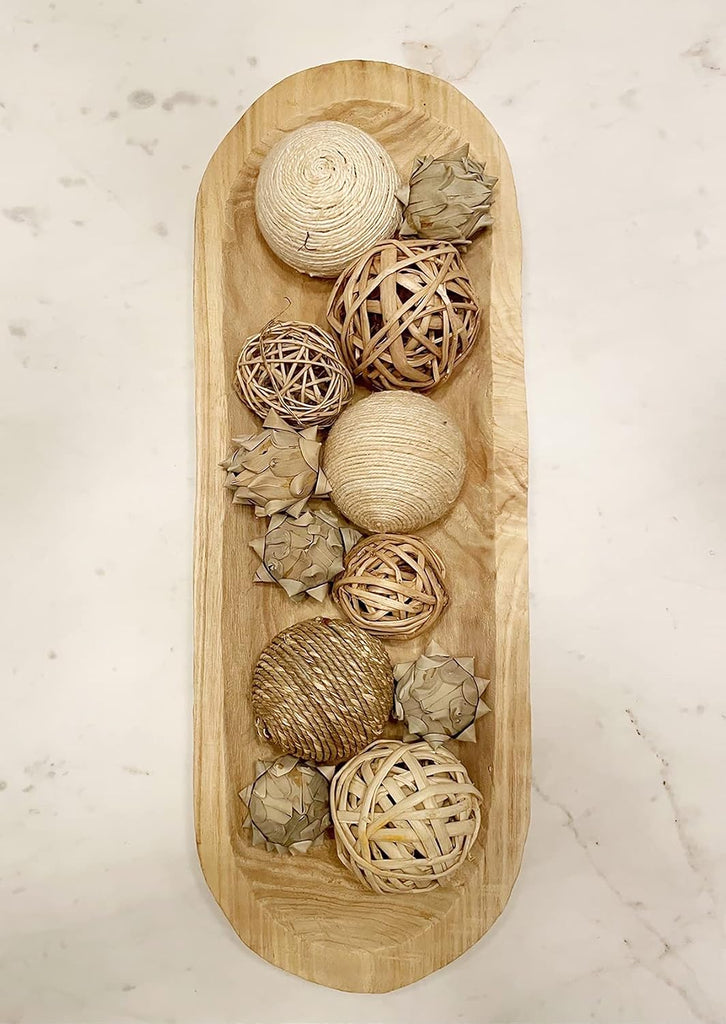 Paulownia Wood Decorative Dough Bowl for Centerpiece Display, Potpourri & Catch All (Long Oval Bowl)