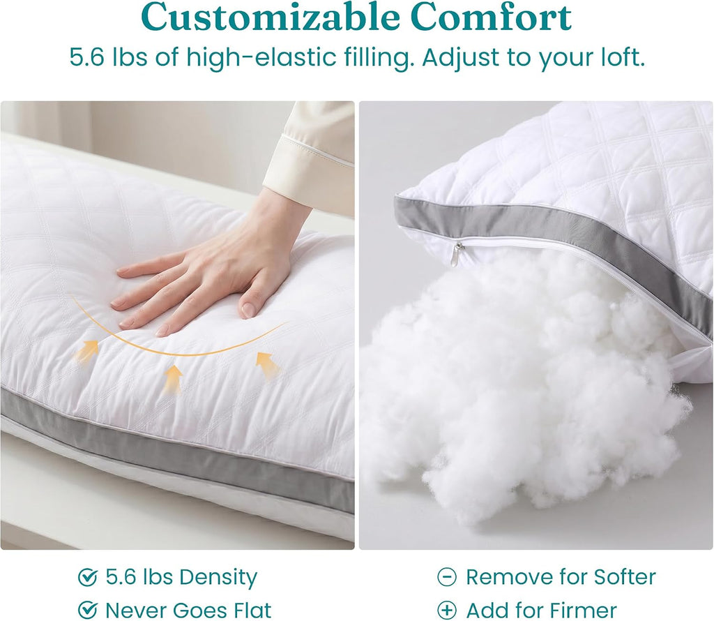 Full Body Pillow for Side Sleeper, Adjustable Firm Long Bed Pillow | Extra Fill Plush Support - Large Quilted Loft