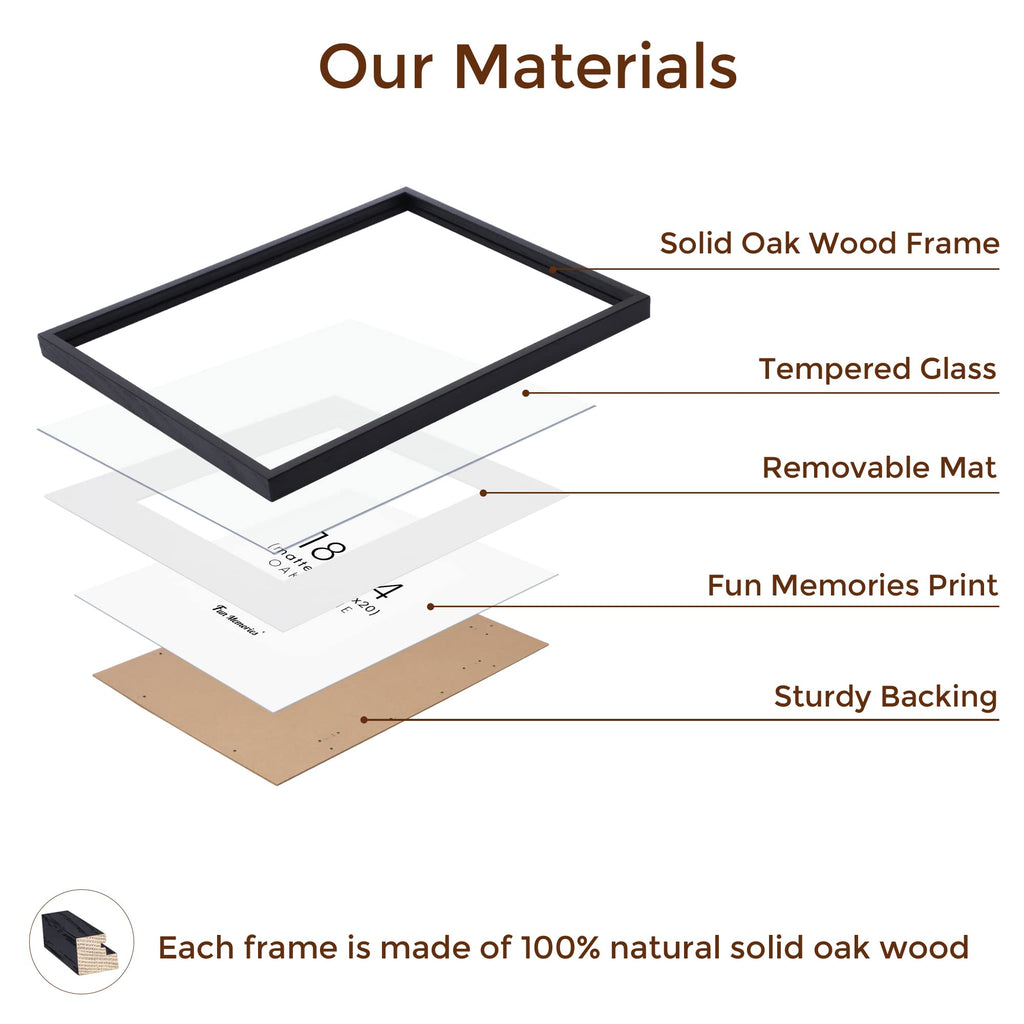 18x24 Picture Frame Black, Rustic Oak Wood 18 x 24 Poster Frames, Tempered Glass, 18x24 Frame with Mat for 16x20