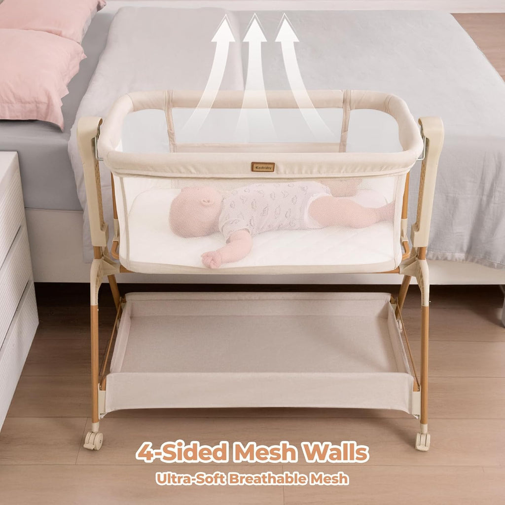 Baby Bassinet Bedside Sleeper: 3-in-1 Rocking Bassinet for Baby - Breathable Full-Mesh Crib with Mattress | 6 Height