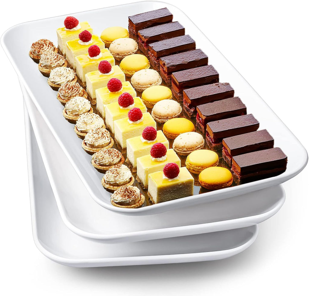 16 Inch Large Serving Platter Set of 3, White Porcelain Platters for Serving Food - Rectangular Serving Trays for
