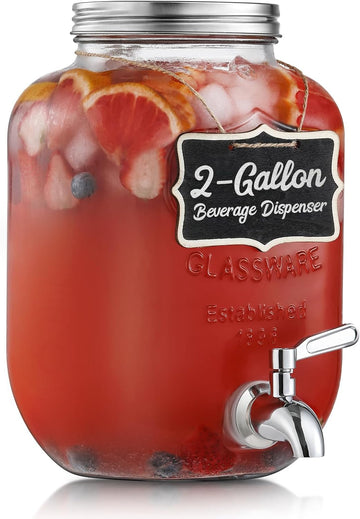2 Gallon , 18/8 Stainless Steel Spigot and Lid - for Parties - Mason Jar Drink Dispensers with Lids - Laundry