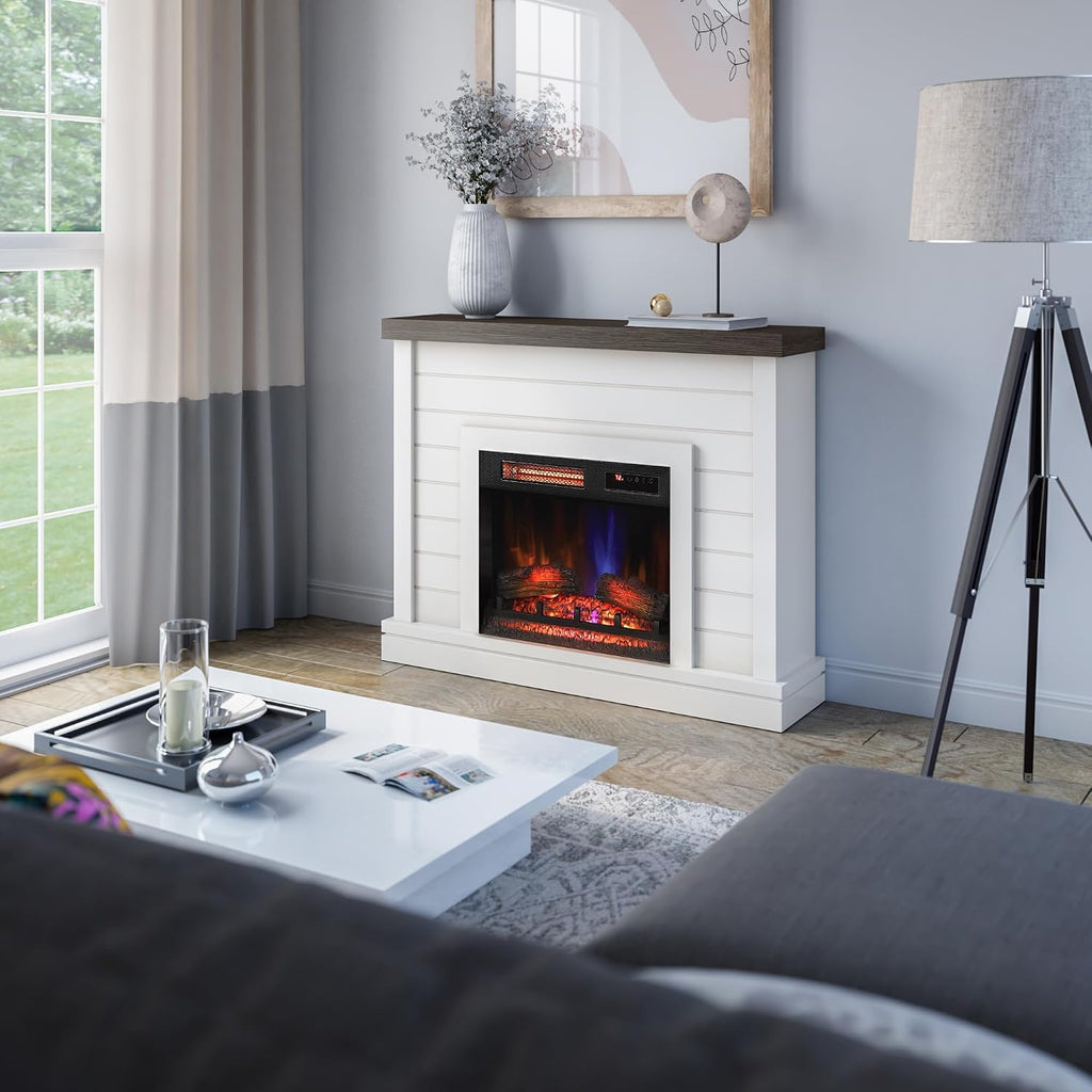 Wall Mantel Electric Fireplace, Bright White