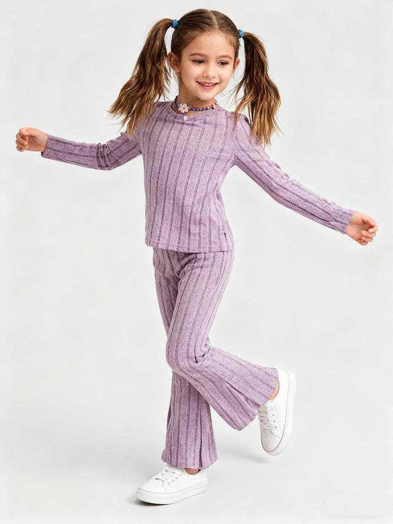 Toddler Girls Clothes Ribbed Color Block Pullover Tops + Flare Pants Set Fall Outfits