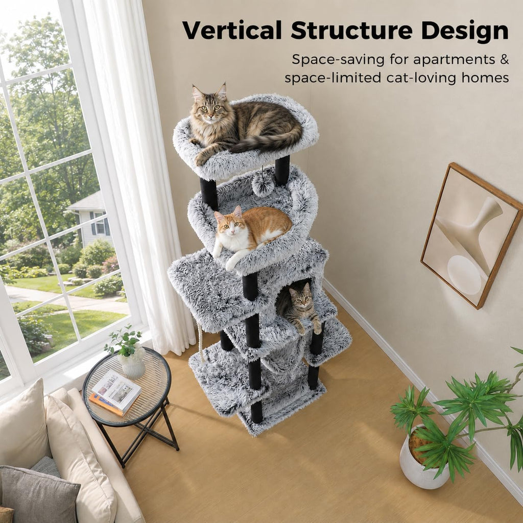 73in Heavy Duty Cat Tree Tower for Large Cats, Soft Long Plush