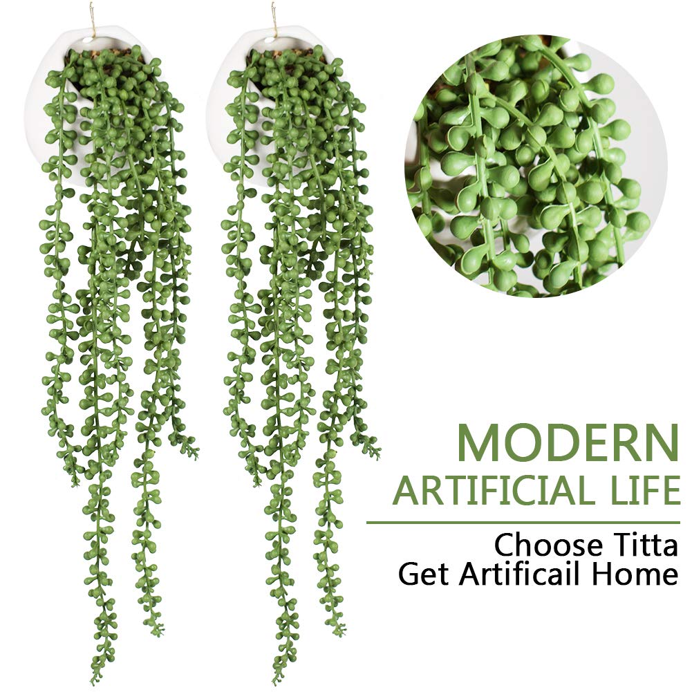 Artificial Hanging String of Pearls Plants in Pots, 2 Pack for Decor