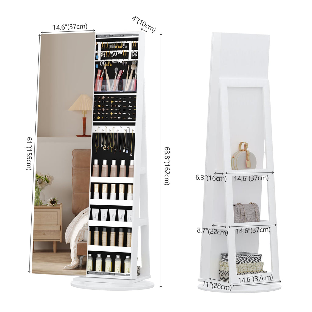 Standing Jewelry Cabinet with Sliding Full Length Mirror, White