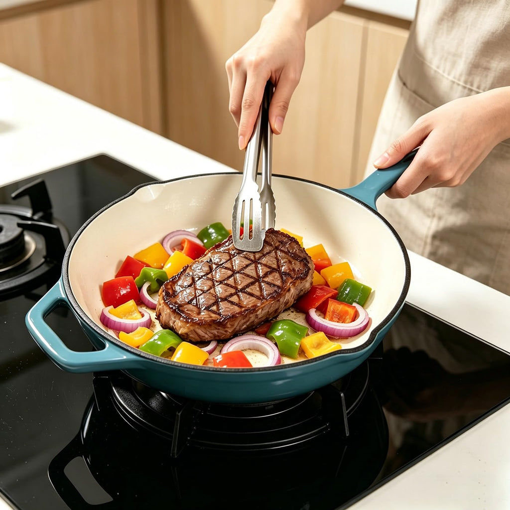 Enameled Cast Iron Skillet, Nonstick Frying Pan (Peacock Blue, 10 inch)