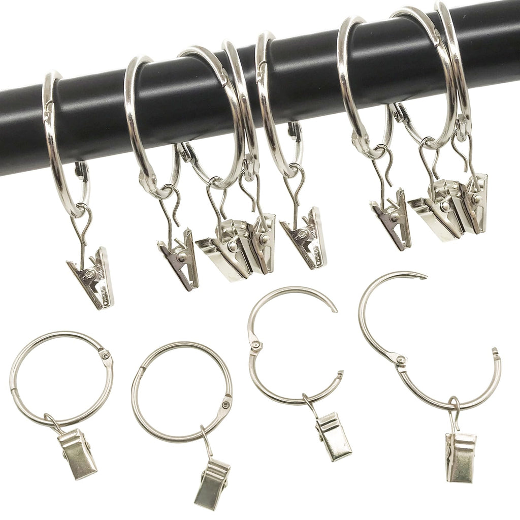 Openable Curtain Rings with Clips 1.5 inch Interior Diameter 24 Pack Rustproof Metal Hangers Ring Decorative Drapery