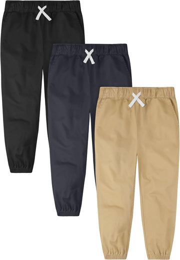 3 Pack Boys Pull On Jogger Pants Kids School Uniform Pants