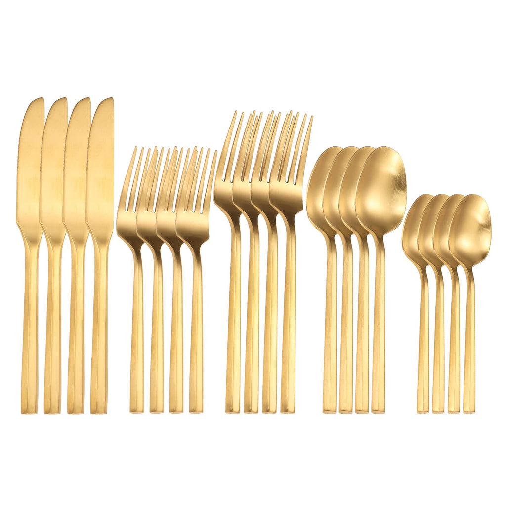 Matte Silverware Set Gold Flatware Set with Hexagon Handle 20 Pieces 18/0 Stainless Steel Cutlery Set Wedding